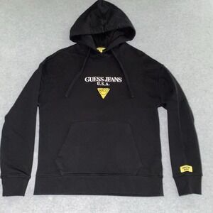 Guess Jeans x Chinatown‎ Market Hoodie Men's S Black Yellow Smiley Collab Rare